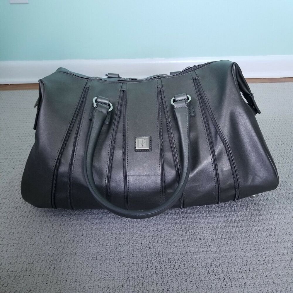 DVF Diane Von Furstenberg Metallic Gray Zippered Luggage Overnight Weekender Bag